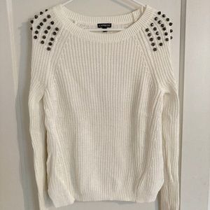 Cream colored sweater with studded shoulders